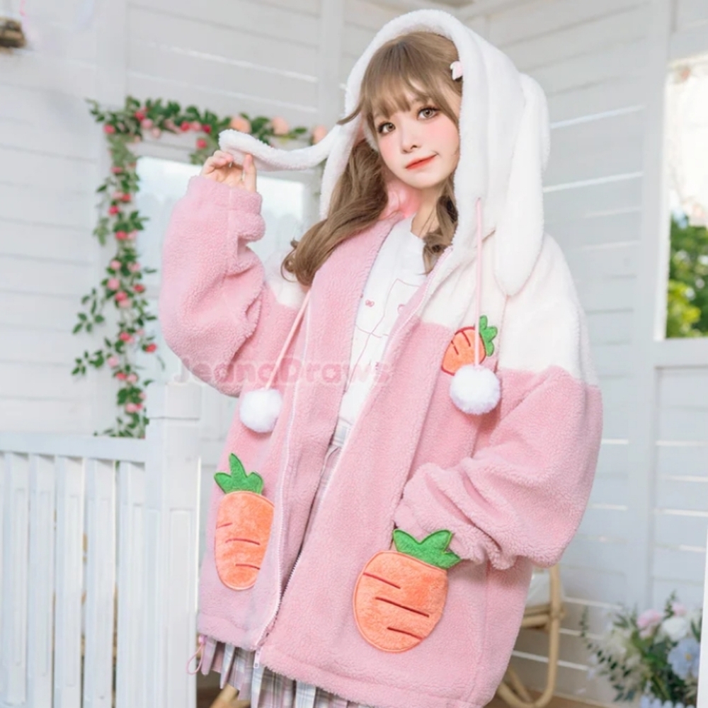 Fluffy Bunny Zip Up Hoodie - Jeana Draws